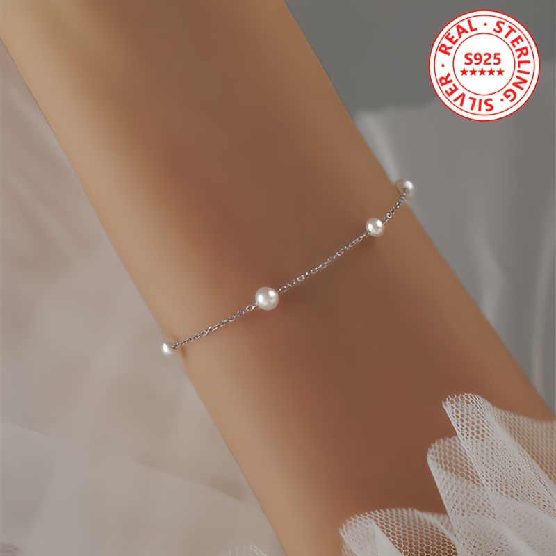 925 Silver Shell Bead Bracelet Platinum Plated